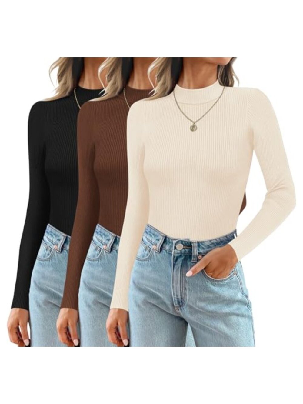 Mock Turtleneck Long Sleeve Ribbed Thermal Tops Slim Fit Lightweight Undershirts